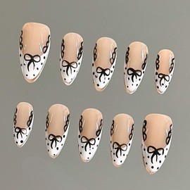 NailVesta DreamWear Collection – 100% Handcrafted 3D Press-On Nails | Reusable, Long-Lasting, Salon-Quality:_Milky Ribbon_M