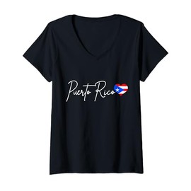 Womens Puerto Rico Heart Pride Boricua Puerto Rican Flag V-Neck T-Shirt