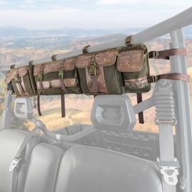 KEMIMOTO UTV Roll Cage Organizer Bag Leather, Water-Resistant Canvas Overhead Storage Bags, UTV Roll Bar Storage, Army Green, Compatible with Ranger RZR Pioneer Talon,Defender