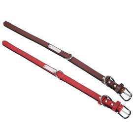 2pcs Pet Collar with Engraved Nameplate ID Tag Cowhide Padded AntiLost Pet Collar(Red Brown M)
