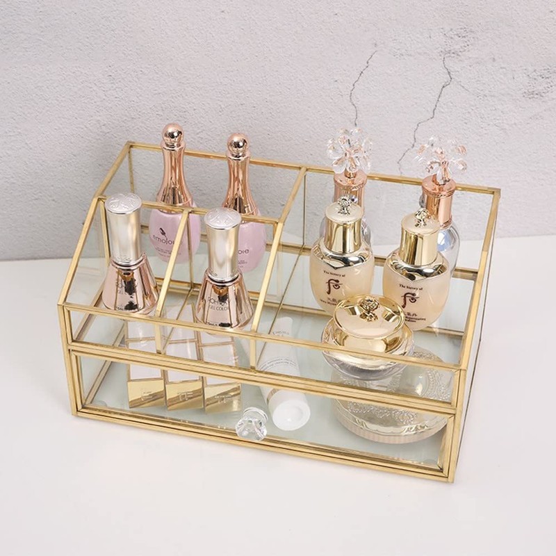 bofeiull Glass Makeup Brush Holder, Makeup Brush Organizer Jewelry Display