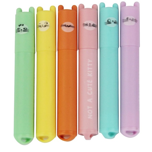 OULU Mini Highlighter, Cute Cat Highlighter, Pack of 6 Pastel
