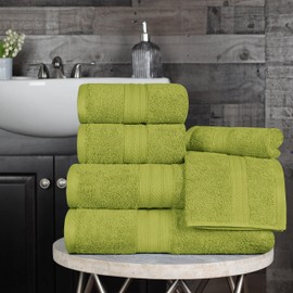Superior 700 GSM Long Staple 100% Combed Cotton, Durable, Plush and Absorbent 6-Piece Single Ply Towel Set - Green Essence