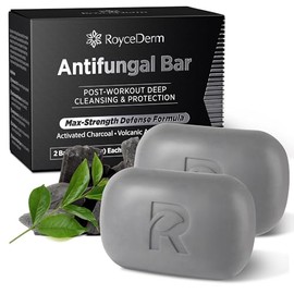 Roycederm Jabón Antimicótico Para Pieles Sensibles: Barra Medicada Para Pie De Atleta, Tiña Inguinal Y Tiña Con Aceite De Árbol De Té, Carbón Vegetal Y Ceniza Volcánica.