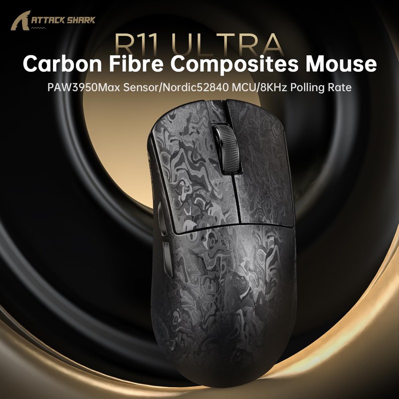 ATTACK SHARK R11 Ultra 8K Carbon Fiber Wireless Gaming Mouse,PAW3950