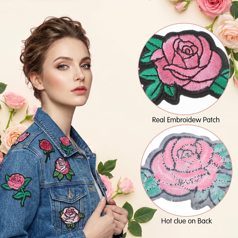 Elegapermab 25 Pcs Pink Iron on Patches, Rose Patches Iron