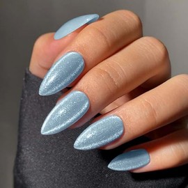 SXVME Uñas Postizas De Gel, Acrílicas, Gruesas, Naturales, Cortas, Con Pegamento, Opacas, Con Purpurina, Para Mujer, Sin Pegamento, 30 Unidades.