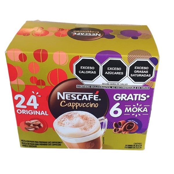 Café Soluble Nescafé Cappuccino Original 24 Sticks 20g c/u MAS 6 Sobres Gratis Sabor Moka 6 Sticks 22g c/u