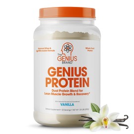 Genius Protein Powder, Vanilla - Dual Protein Blend with Improved Whey Isolate & Natural Egg White for Lean Muscle Building for Men & Women - Grass-Fed Pre & Post Workout Meal Replacement Shake