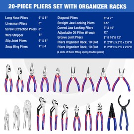 WORKPRO WORKPRO Pliers Set, 20-Piece Full Assortment of Pliers with 2-pack Pliers Organizer Rack, Great Fits for Tool Box Drawer or Tool Chest, Ideal as Holiday, Fathers' Day and Christmas Gift