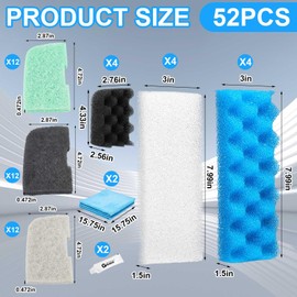 Threlaco Bundle of 52 Pcs Replacement Filter Media Kit Compatible with Fluval 306/307 Aquarium Filters