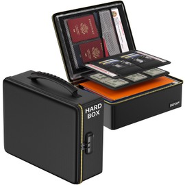 ENGPOW Fireproof Document Box with Lock, Fireproof Water Resistant Heat Insulated Safe Box Hard Case with Fireproof Zipper, Portable Home Office Travel File Organizer for Important Documents and More