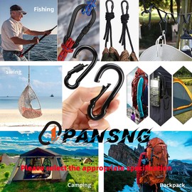 PANSNG 3.15in Heavy Duty Black Spring Snap Hook Whith Nut Steel Locking Snap Link Black Pear-Shaped Screw Lock Snap Carabiner Heavy Duty-M8 MAX Load 800lbs for Rope,Chain,Gym,Swing,Hammock,Tent…