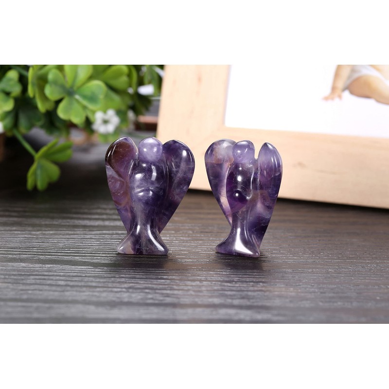 CrystalTears Natural Amethyst Crystal Pocket Guardian Angel, 1.5" Reiki Healing