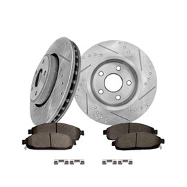 PM Auto Set of 6 Front 328mm Drilled Slotted Brake Disc Rotors-Ceramic Brake Pad Kit Replacement For 2005-2010 Jeep Grand Cherokee