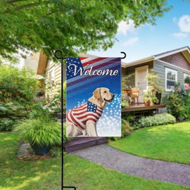 4th of July Dog Garden Flag Patriotic America Small Welcome Flags for Outside, Double Sided Burlap Memorial Day Independence Day House Summer Yard Lawn Decoration 12x18 Inch