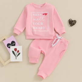Baby Girl Valentines Day Outfit Miss Steal Your Heart Sweatshirt Jogger Pants Infant Toddler Girls Clothes Pink Set (Miss melt Your Heart-Pink, 18-24 Months)