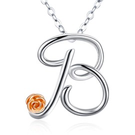 26 Alphabet A-Z Necklace Letter Pendant, 925 Sterling Silver Letter Necklaces Jewellery for Women, 18 Inch Initial Alphabet Script Charm Pendant, Name Necklace Gifts for Women, Sterling Silver, Yellow