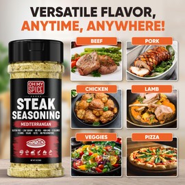 Steak Seasoning Pizza Seasoning Blend Mix - Gluten Free & Low Sodium Italian Seasonings for Beef & Ribeye Steaks. Mediterranean Spices for Cooking. Meat Seasonings for Grilling. Steak Rub Salt. 5.5oz