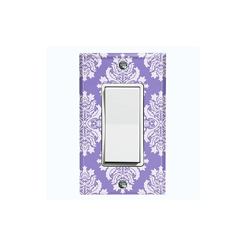 Metal Light Switch Plate Cover Damask Pastel Purple DAM014