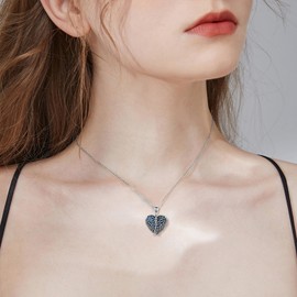 SOULMEET Heart Wings Picture Locket for Ashes, Silver Abalone Shell Wings Cremation Urn Necklace for Ashes That Holds Pictures for Beloved Ones Women Men (locket only)