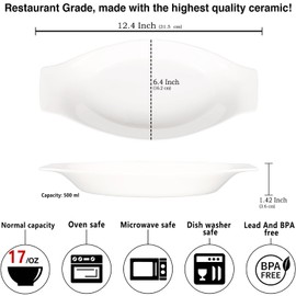 jinsongdafa Ceramic Oval Au Gratin Baking Dishes 17 OZ, Set of 4 Banana Split Bowls, Oven and Microwave Safe, for 1 or 2 person servings, Bakeware with Double Handle for Kitchen and Home,12.4 Inch