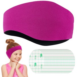 Schwimmband für Kinder, Gehörschutz, Ohrenschützer, aus Neopren, mit 40 Ohrenaufklebern, wasserdicht, elastisches Sportband zum Schwimmen und Surfen (Rosa, Mittel)