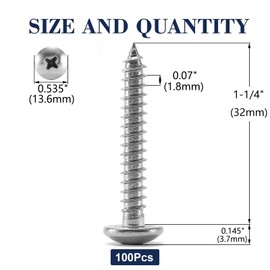#14 x 1-1/4" Wood Screw 100Pcs Truss Head Phillips 18-8 (304) Stainless Steel Fast Self Tapping Screws by SG TZH