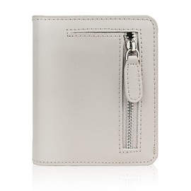 FUNTOR Small Wallets for Women, Ladies Small Compact Bifold Pocket RFID Blocking Genuine Leather Wallet for Women, E:Nappa Leather-Light Gray, Rfid Wallet