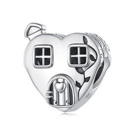 NINGAN 925 Sterling Silver House Charms Fit for European Bracelets and Necklaces, Heart Home Beads as Birthday Christmas Jewelry Gifts for Women