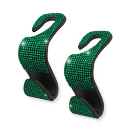 OSIFIT 2PCS Car Seat Hooks, Bling Car Rhinestone Headrest Hooks, Universal Bling Car Interior Accessories, for Handbag, Clothes, Purse, Water Bottle (Green)