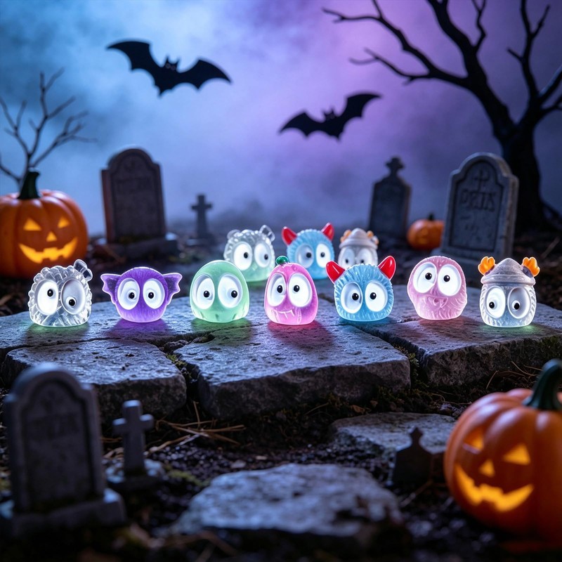IAIHBBLY 56 Pcs Halloween Luminous Mini Miniature Resin Ghost Figurines