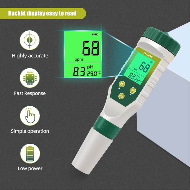 pH Meter Water, YIYEGO Simultaneous Display pH Value Meter and
