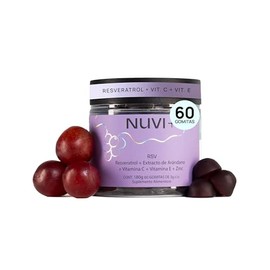 NUVI Gomitas RSV con Resveratrol, Arándano, Vitamina C, E y Zinc  Antioxidante Natural Vegano sin Azúcar  Suplemento 60 Gomitas Sabor Uva             
