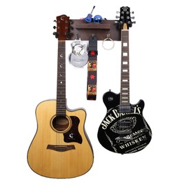 Rotatable Rubber Guitar Hanger,Guitar Display Stand with Shelf and Pick Holder for All Size Guitar-Black Walnut Color