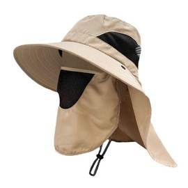 Sun Hat for Men Women, Outdoor UV Sun Protection Wide Brim Hat with Face Cover Neck Flap for Fishing Hiking Hats, A Khaki, 6 3/4-7 1/4