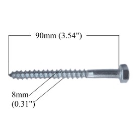 M8 Coach Wood Screws Hex Head Width 13mm Zinc Plated Steel Screw Hexagon Lag Bolts Silver Long 3.5 inch 8 x 90mm (3.5" x 0.3") Box of 6 pcs