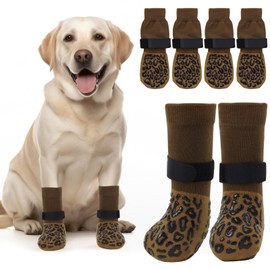 PICK FOR LIFE Dog Socks, 2 Pairs, Non-Slip Socks for Dogs, Double-Sided with Adjustable Straps for Indoor Use (Brown, S)