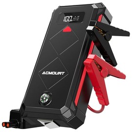 Acmount Arrancador de batería P100, Paquete de Litio de Pico 5000A para Motores hasta 12L Gasolina / 10L diésel. Arrancador portátil 12V Seguro con Pantalla y luz LED (Rojo)