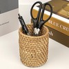 JANKOW Wicker Rattan Pencil Holder, Cylindrical Desk Organizer Cup, Natural