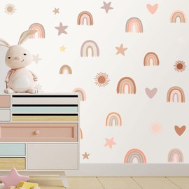 Rainbow Wall Decals Rainbow Wall Stickers Star Heart Wall Decals Raindrop Wall Stickers Kids Decals for Walls Peel and Stick Wall Sticker for Girl Room Nursery Playroom Decor
