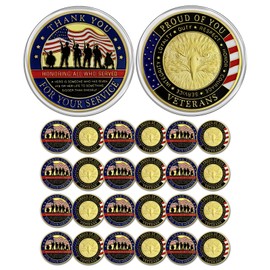 CHURYUML 24Pcs Military Challenge Coins Veterans Coin Thank You for Your Service Veterans Day Gifts Christmas Thanksgiving Military Commemorative Gift for Men Women Army Navy Marine Corps