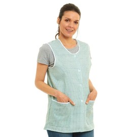 Ladies Dogtooth Buttons Through Design Piping Tabard Apron Overalls Front Pockets Stylish Tabards for Women Casual Aprons for Women to Use in Home Kitchen Restaurants Coffee Shops UK Made (Green, M)