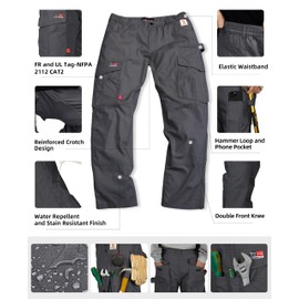 BOCOMAL FR Pants Cargo Pockets Lightweight 100% C Rip Stop Water Repellent Finish Flame Resistant Jeans Regular Fit Charcoal Grey