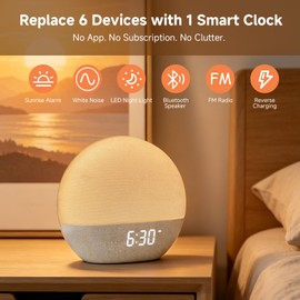 Sunrise Alarm Clock with Radio, White Noise Machine, Wake Up Light & Bluetooth Speaker, 25 Sleep Sounds, 18-Color Night Light for Bedroom, Heavy Sleepers, Kids, Baby