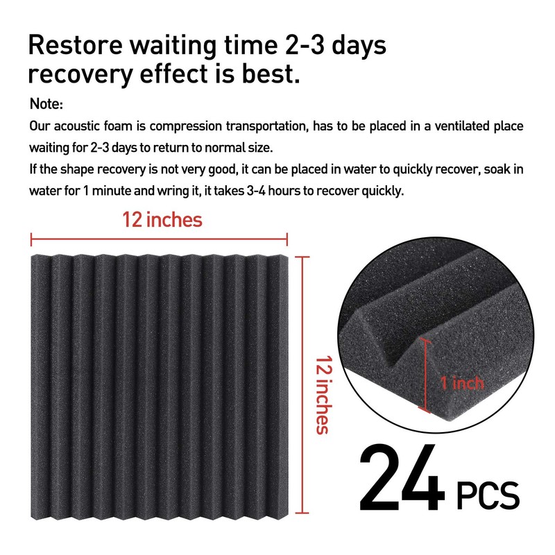 Focusound 24 Pack Acoustic Foam Panels 1" x 12" x
