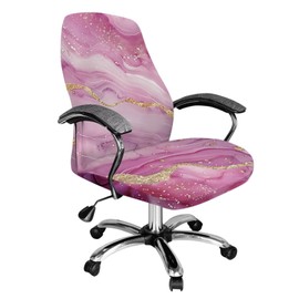 Garucesta Soft Office Chair Cover Removable Computer Chair Slipcover Spandex Dorm High Back Chair Cover Executive Boss Chair Protection Desk Chair Cover, L, Pink Gold Marble