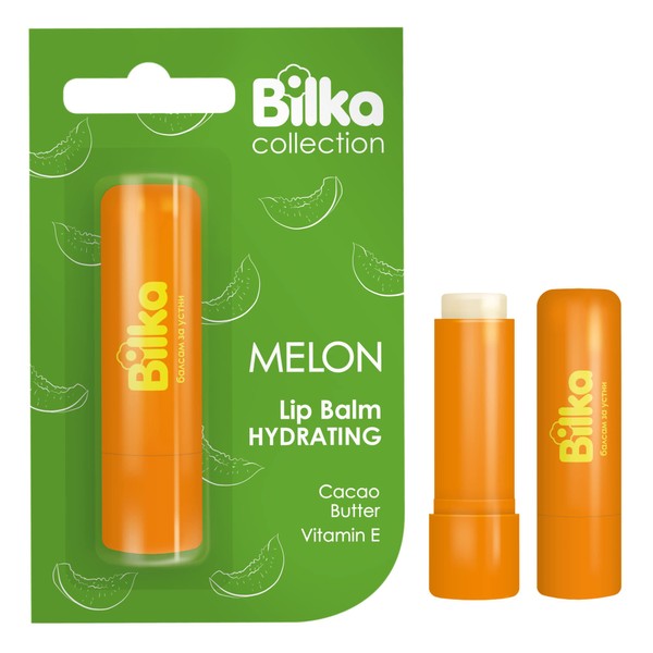 Bilka Collection Lip Balm Melon - Lip Balm with Cocoa Butter, Vitamin E and Natural Oils for Dry Lips, No Colour, 1 x 4.5 g
