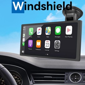 SkyTitan Suction Cup Car Mount for Portable CarPlay Screens, Adjustable Angles, Flexible Long Arm, Windshield Dashboard Mounting Solution for in-Car Android Display Monitors (Bracket Adapter Included)