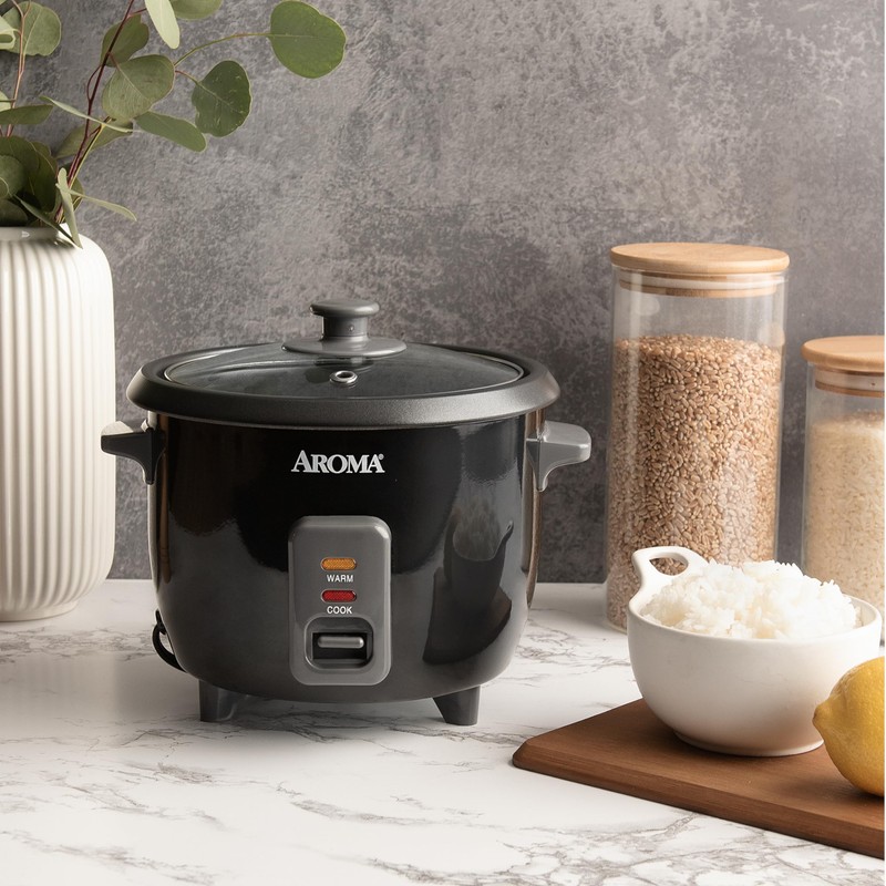 Aroma Housewares 1.5Qt. Rice & Grain Cooker (ARC-363NGB),Black,6-Cup Cooked /